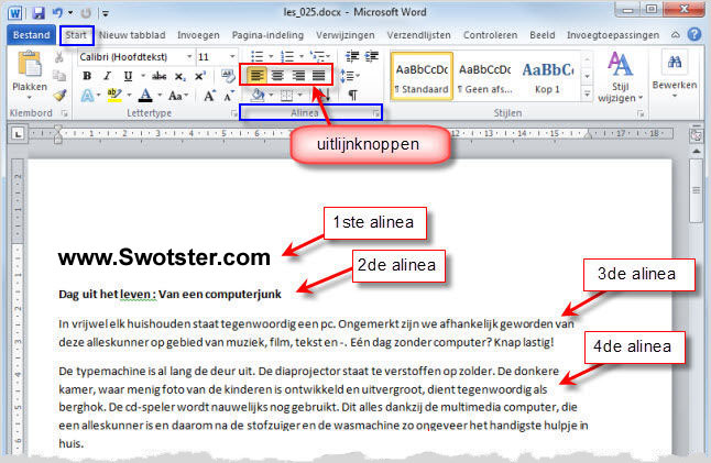 Les 25 Opmaken van Alinea�s en pagina�s (1) Swotster