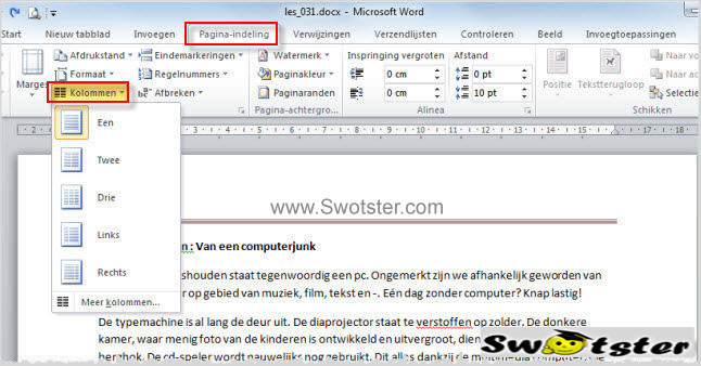 Les 31 Paginainstelling Swotster Les 31 Paginainstelling Swotster